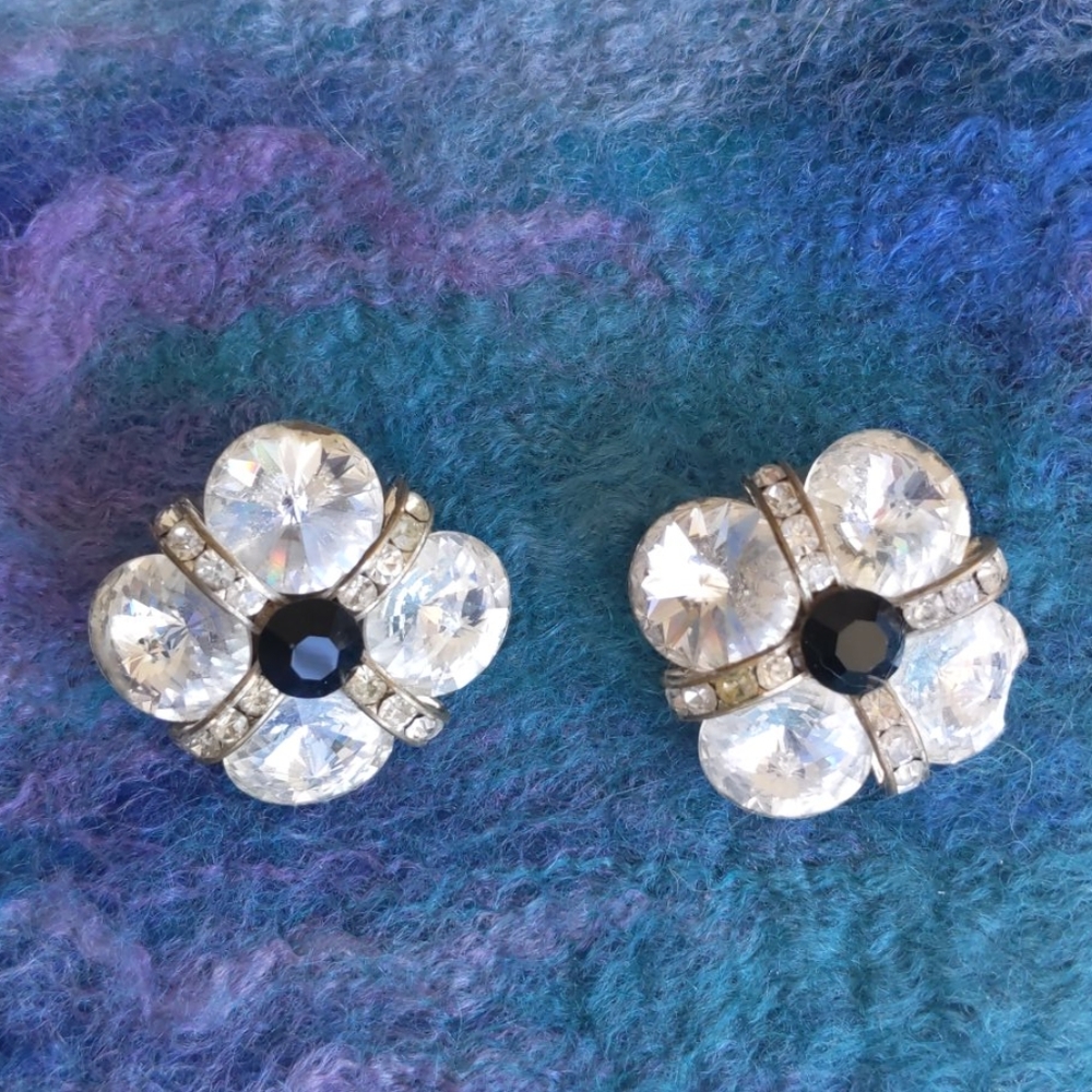 Vintage Rhinestone with Black Center Earrings
